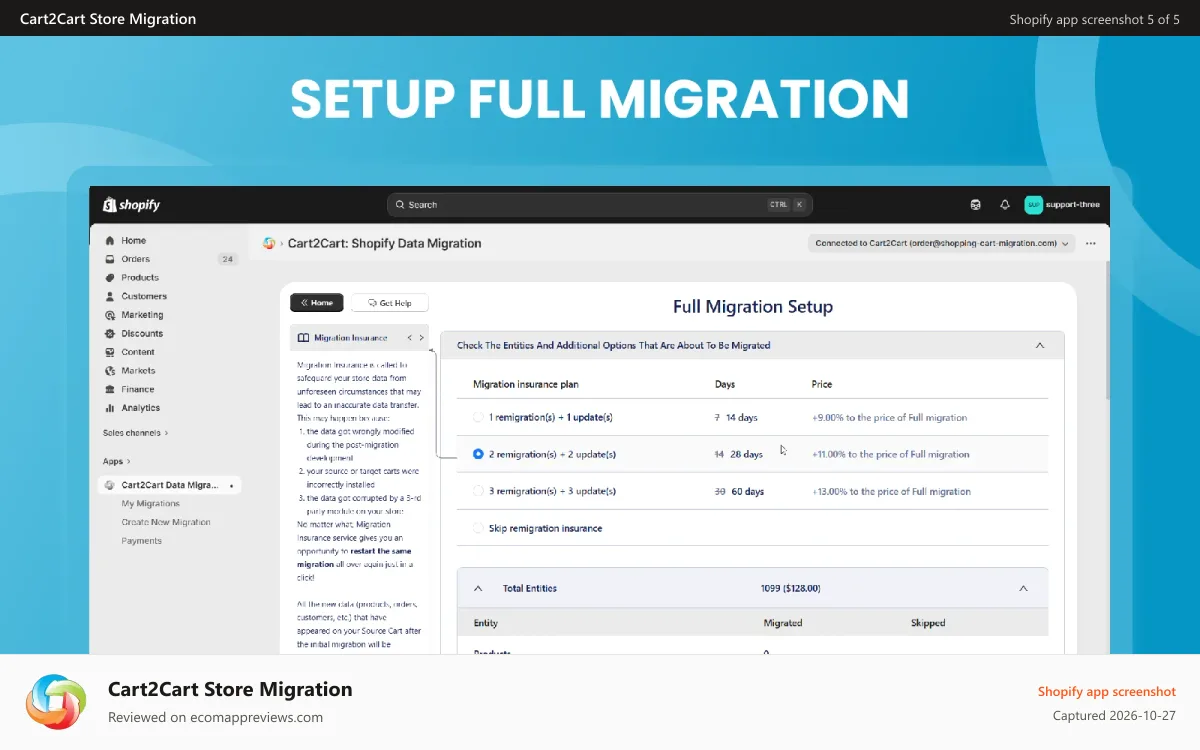 Cart2Cart Store Migration Shopify app screenshot: migration to shopify