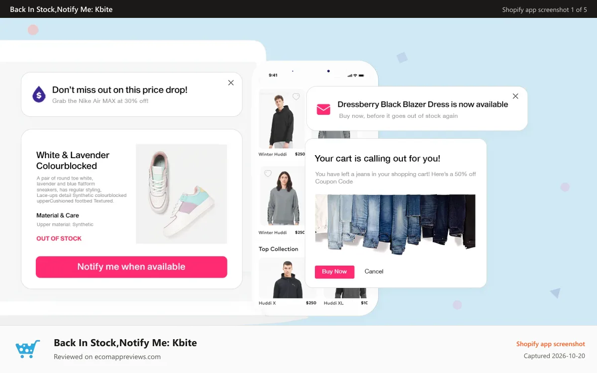 Back In Stock,Notify Me: Kbite Shopify app screenshot: KrtBite Features