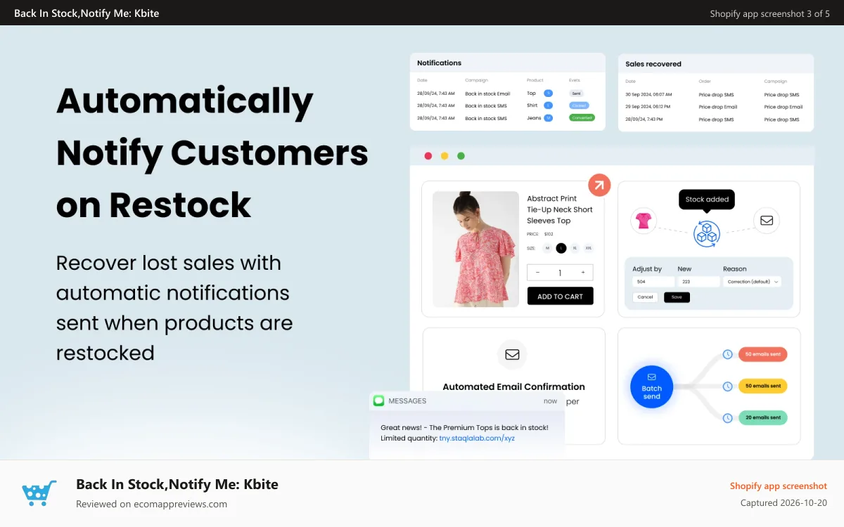 Back In Stock,Notify Me: Kbite Shopify app screenshot: Automatic Notifications