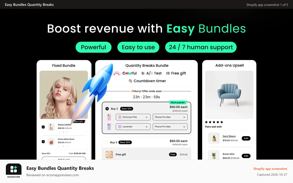 Easy Bundles Quantity Breaks Shopify app screenshot: Easy Bundles