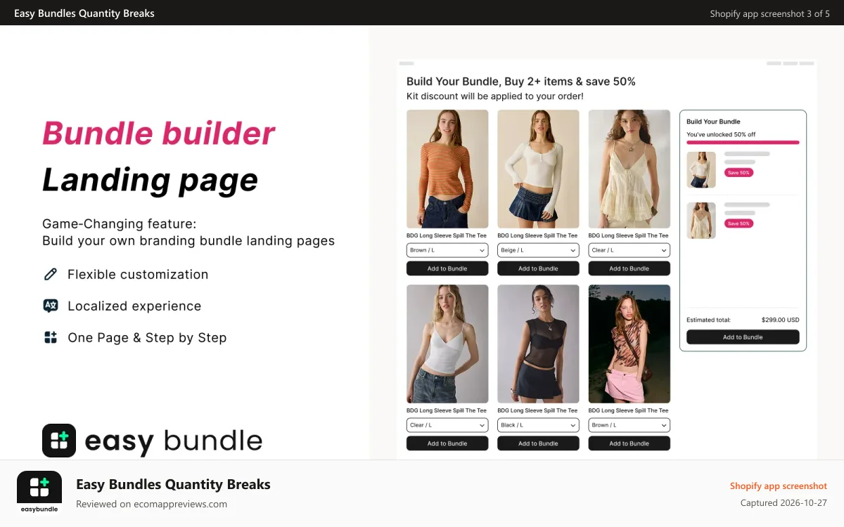 Easy Bundles Quantity Breaks Shopify app screenshot: bundle builder