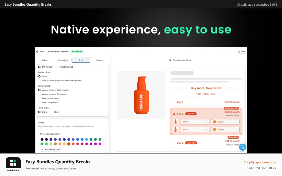 Easy Bundles Quantity Breaks Shopify app screenshot: Easy bundle admin