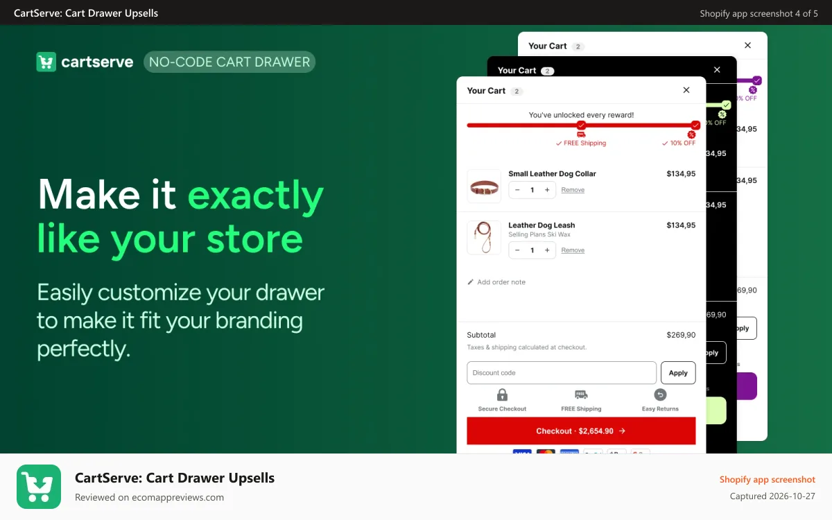 CartServe: Cart Drawer Upsells Shopify app screenshot: Make the cart drawer like your store