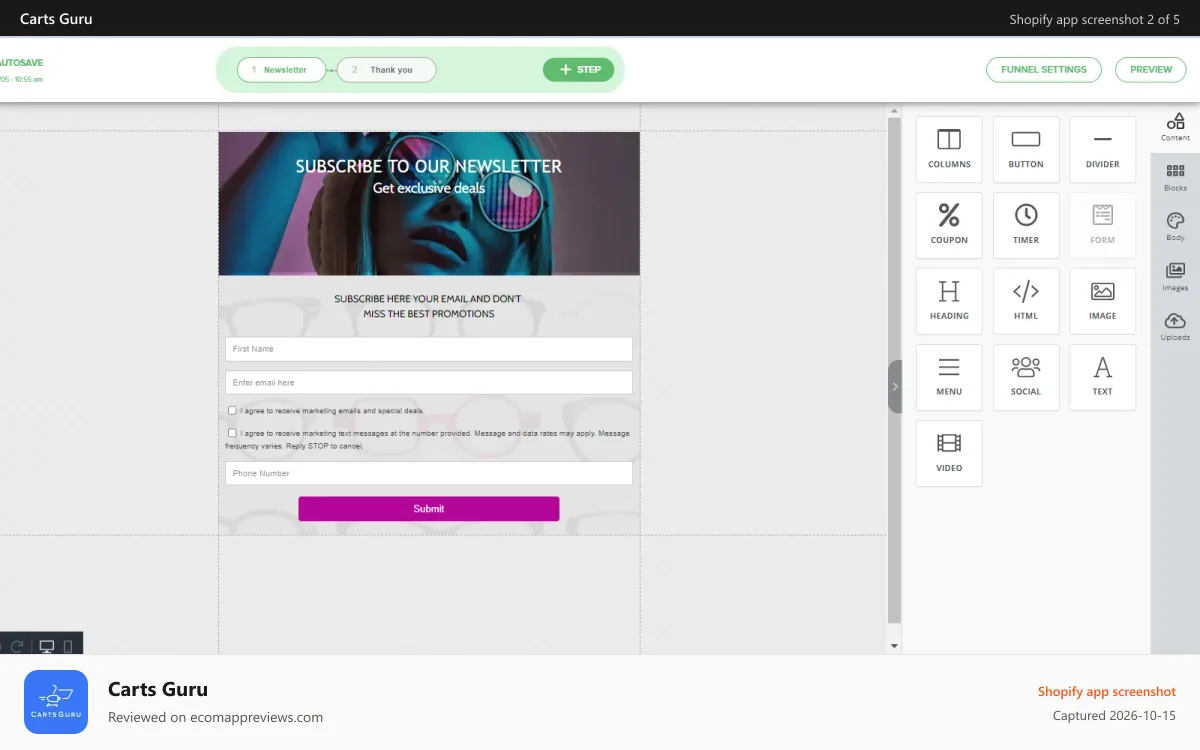 Carts Guru Shopify app screenshot: Funnel page