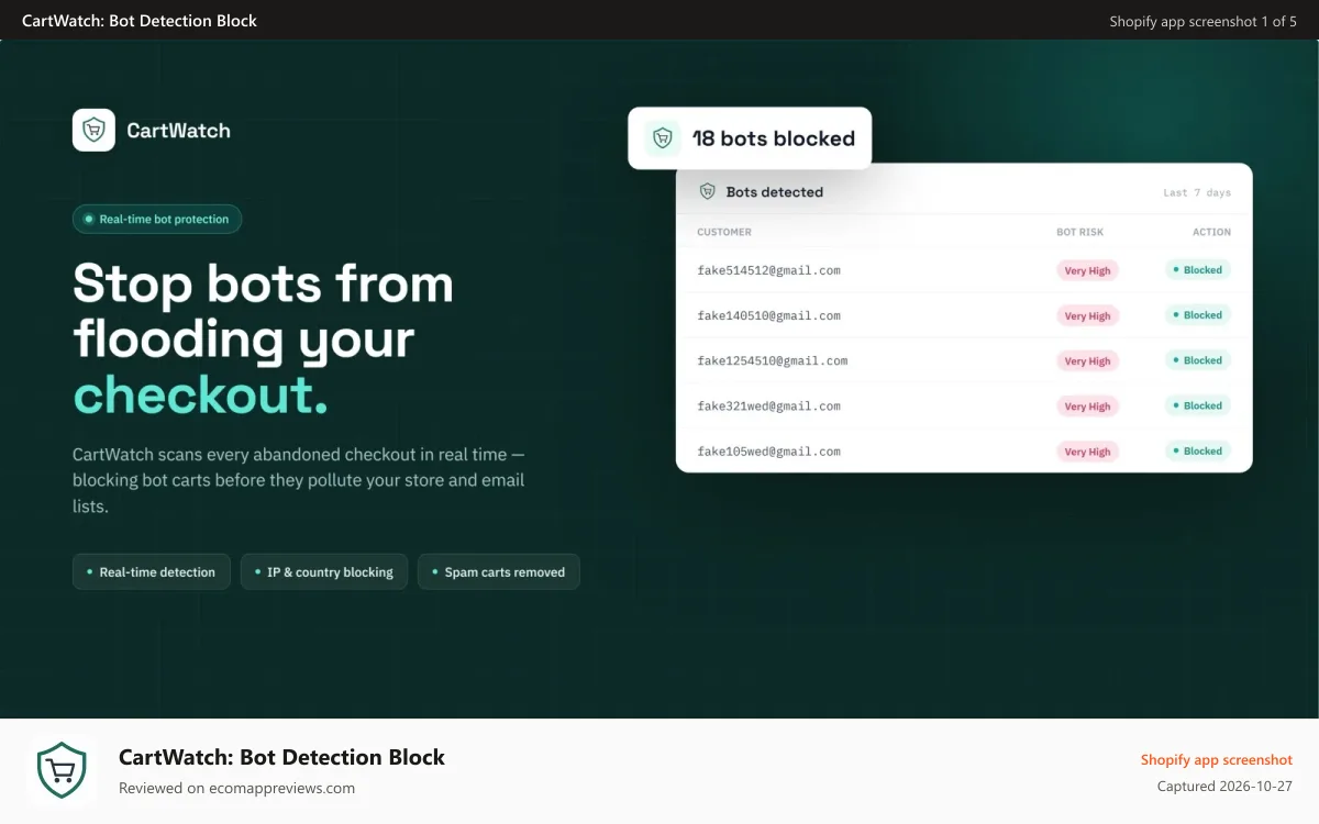 CartWatch: Bot Detection Block Shopify app screenshot: bot-protection