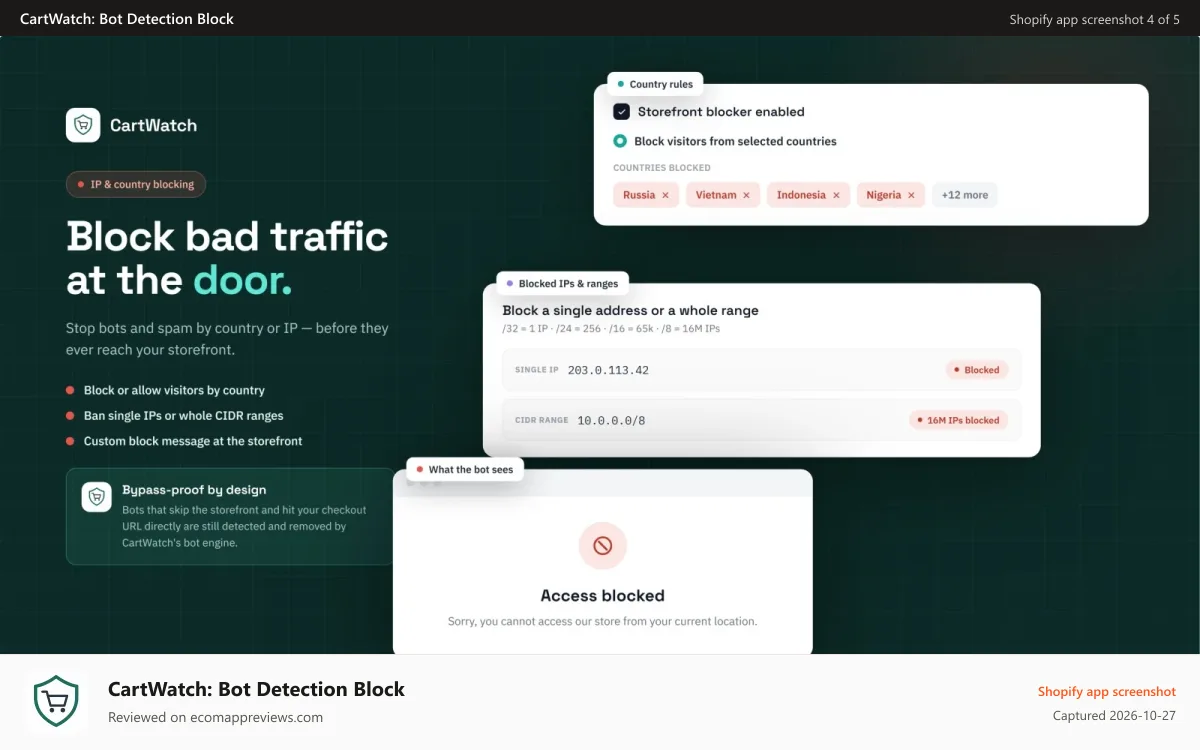 CartWatch: Bot Detection Block Shopify app screenshot: ip-blocker-country-blocker