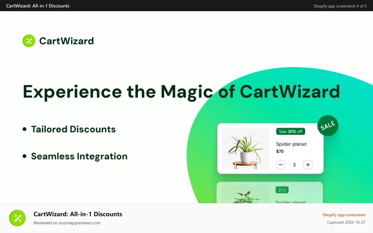 CartWizard: All‑in‑1 Discounts Shopify app screenshot: discounts app