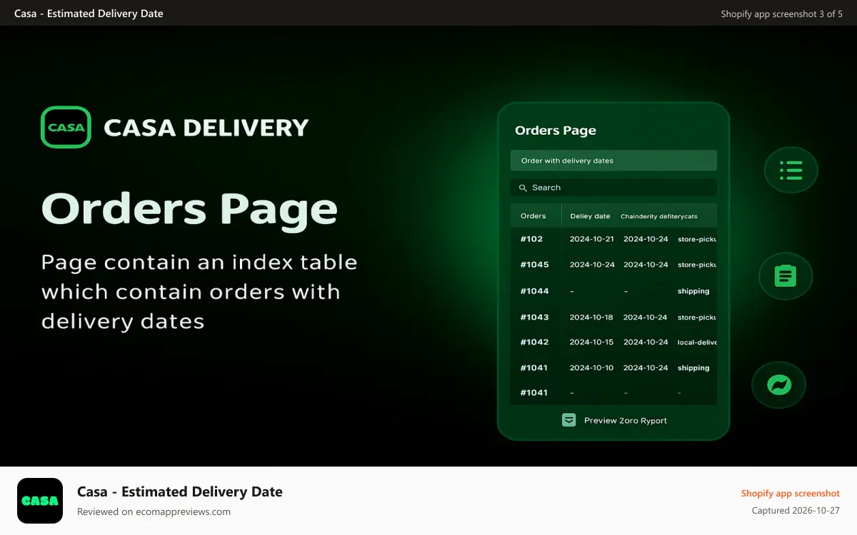 Casa ‑ Estimated Delivery Date Shopify app screenshot: casa-delivery-order-page