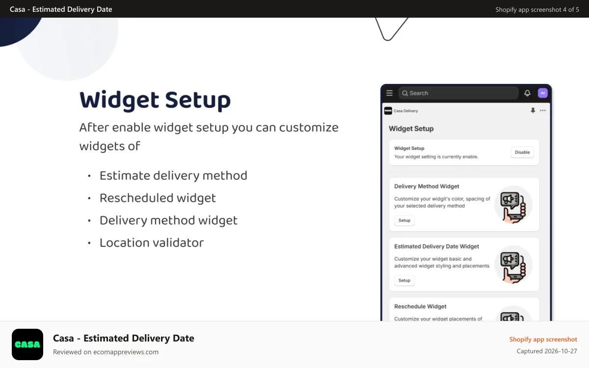 Casa ‑ Estimated Delivery Date Shopify app screenshot: casa-delivery-widget