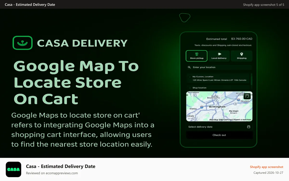 Casa ‑ Estimated Delivery Date Shopify app screenshot: casa-delivery-google-map