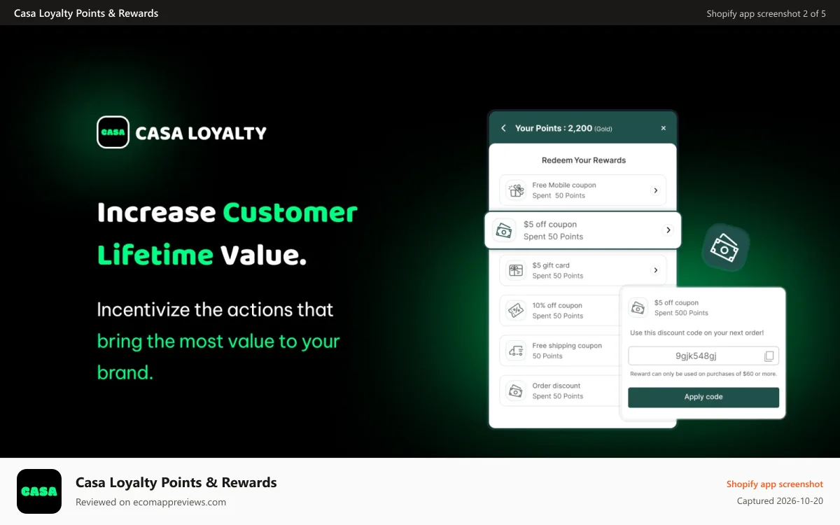 Casa Loyalty Points & Rewards Shopify app screenshot: casa-loyalty program
