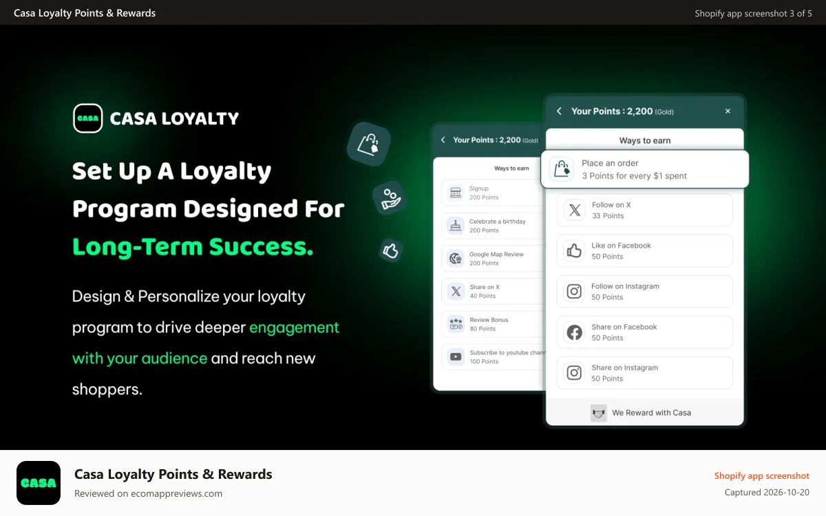 Casa Loyalty Points & Rewards Shopify app screenshot: casa-reward