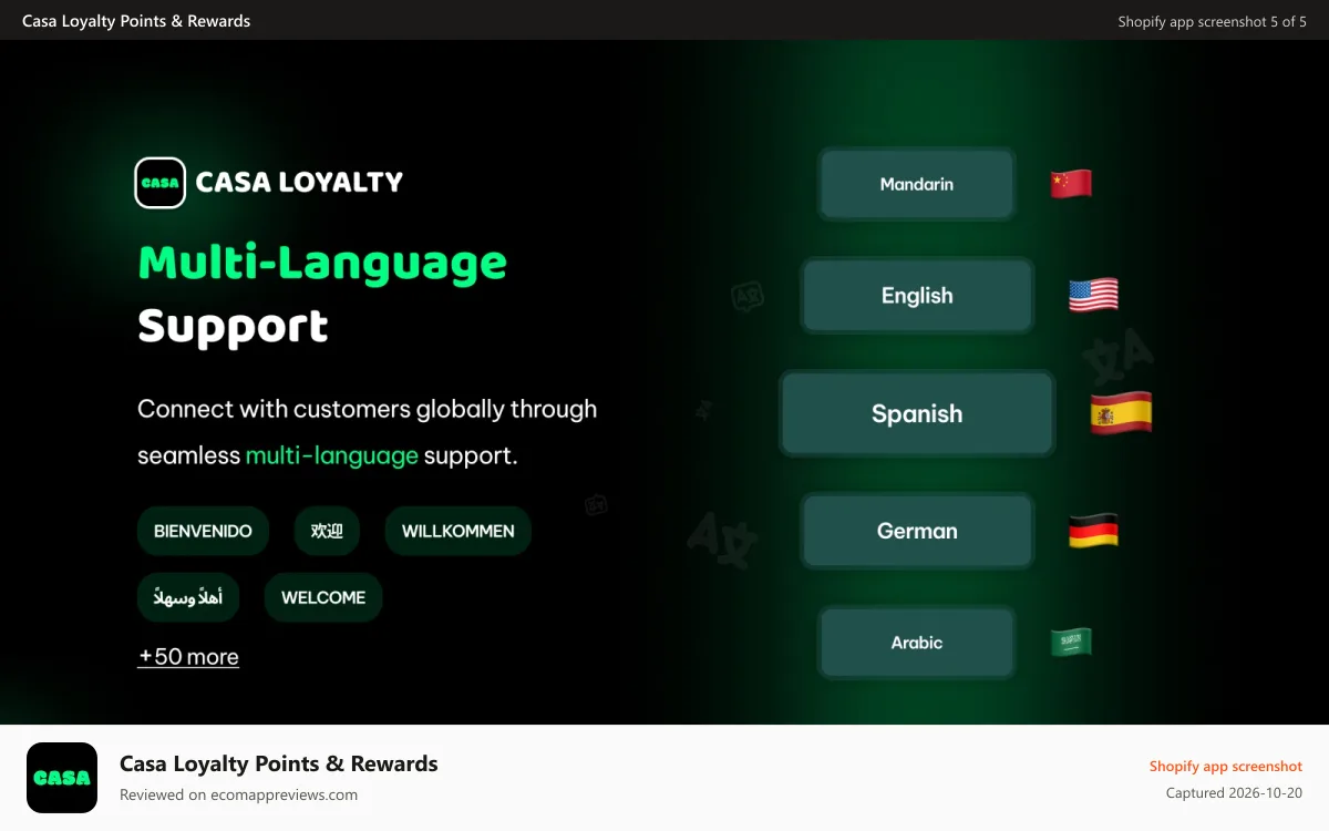 Casa Loyalty Points & Rewards Shopify app screenshot: Casa-Loyalty Multilanguage
