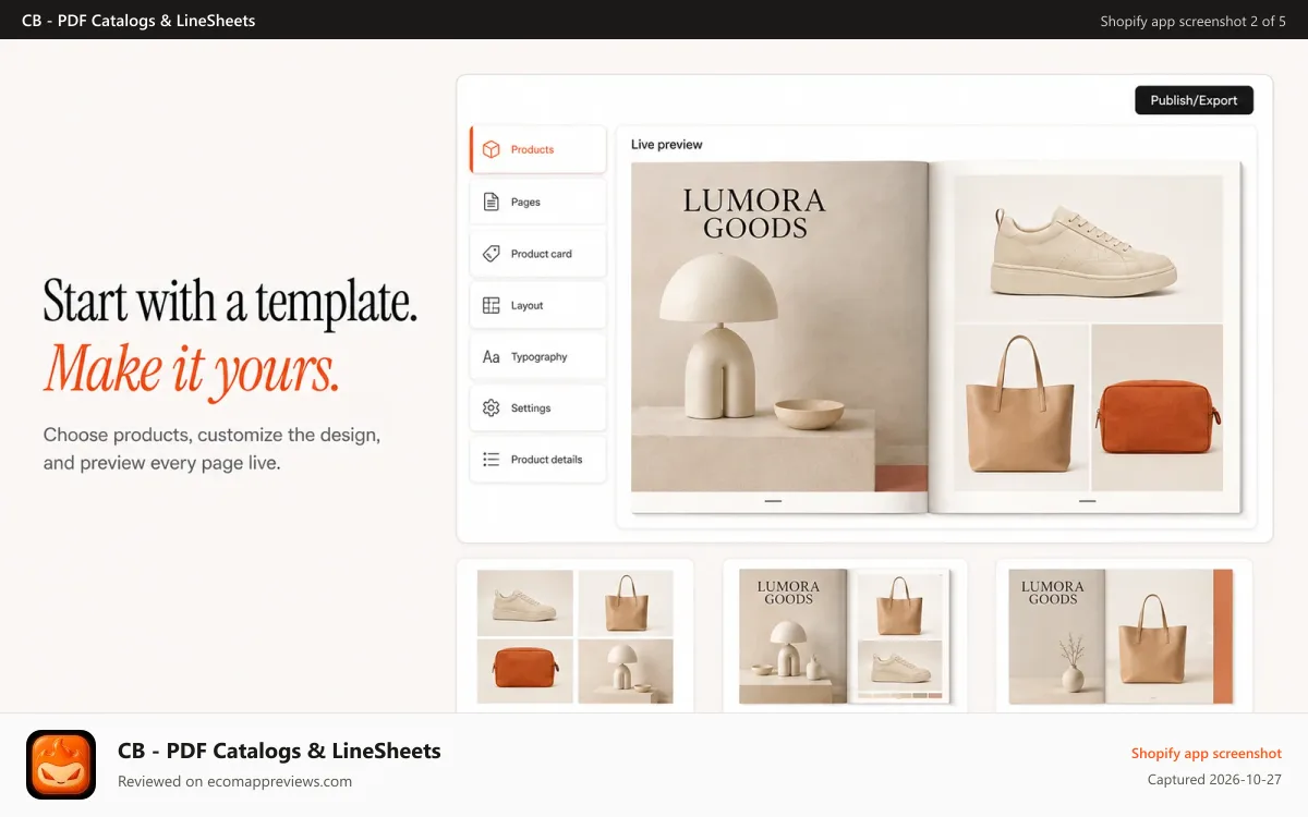 CB ‑ PDF Catalogs & LineSheets Shopify app screenshot: Publish premium flipbooks