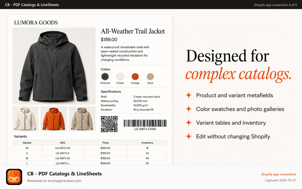 CB ‑ PDF Catalogs & LineSheets Shopify app screenshot: Create line sheets buyers can use.