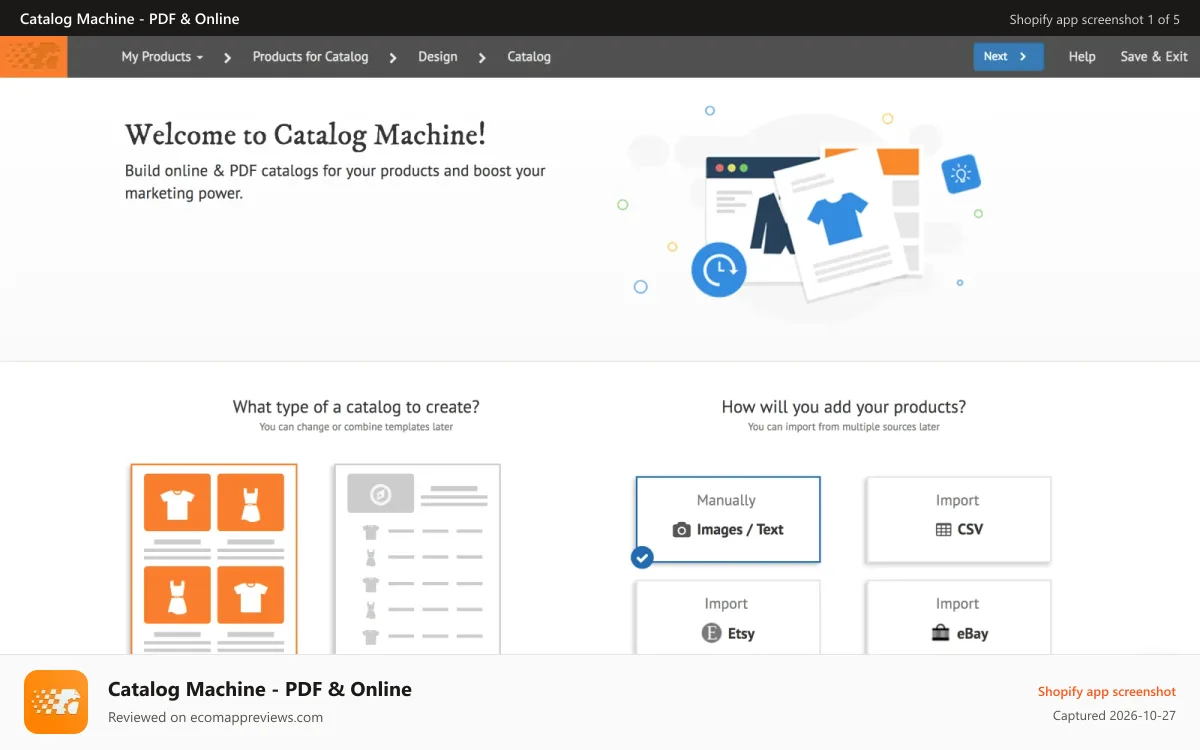 Catalog Machine ‑ PDF & Online Shopify app screenshot: Create your catalog