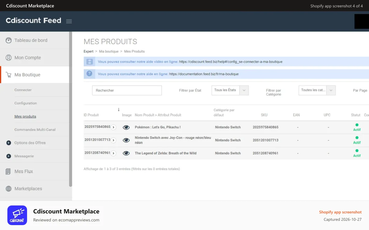 Cdiscount Marketplace Shopify app screenshot: Product listing on Cdiscount Feed