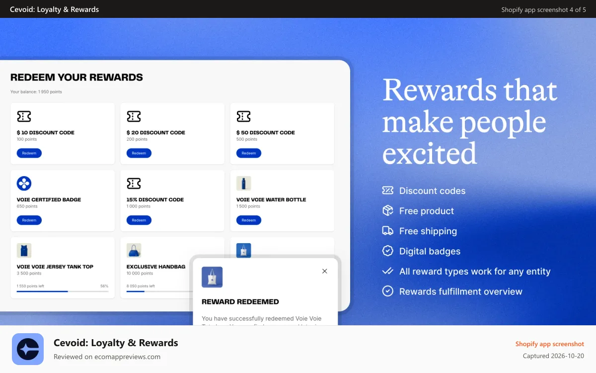 Cevoid: Loyalty & Rewards Shopify app screenshot: Zero-party data: custom profile properties synced to your CRM