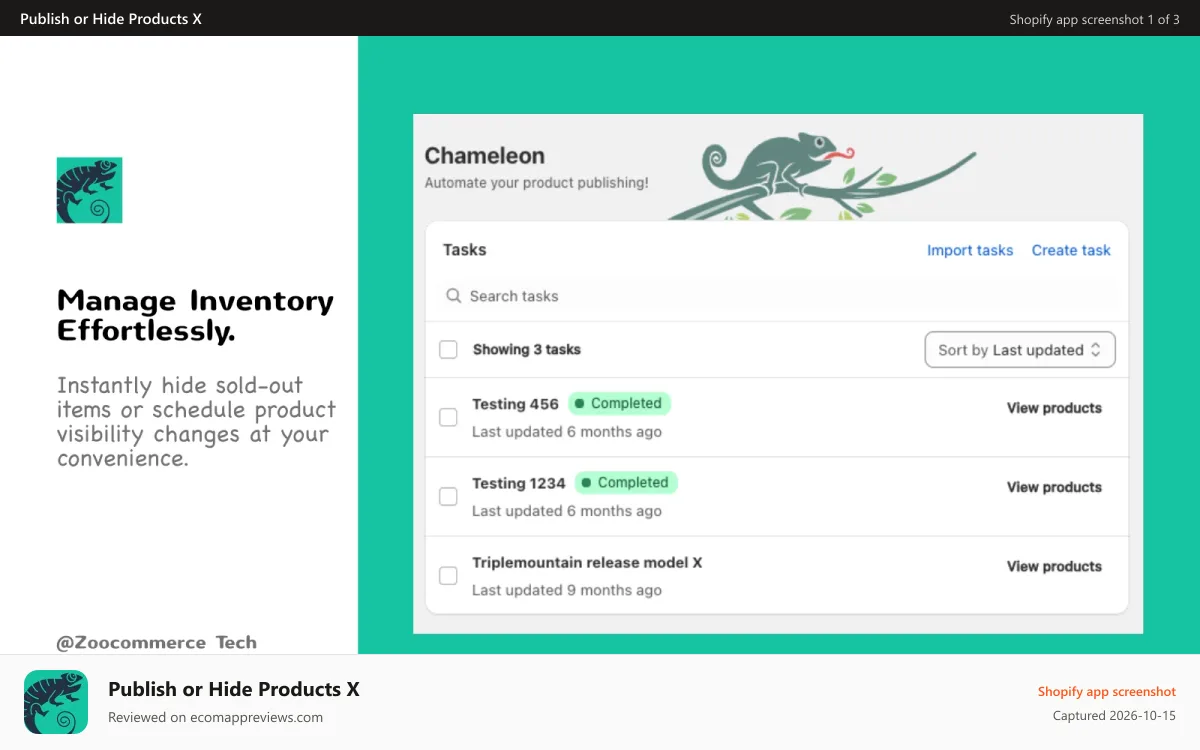 Publish or Hide Products X Shopify app screenshot: Automatically Hide or Unhide Out-of-Stock Products Instantly