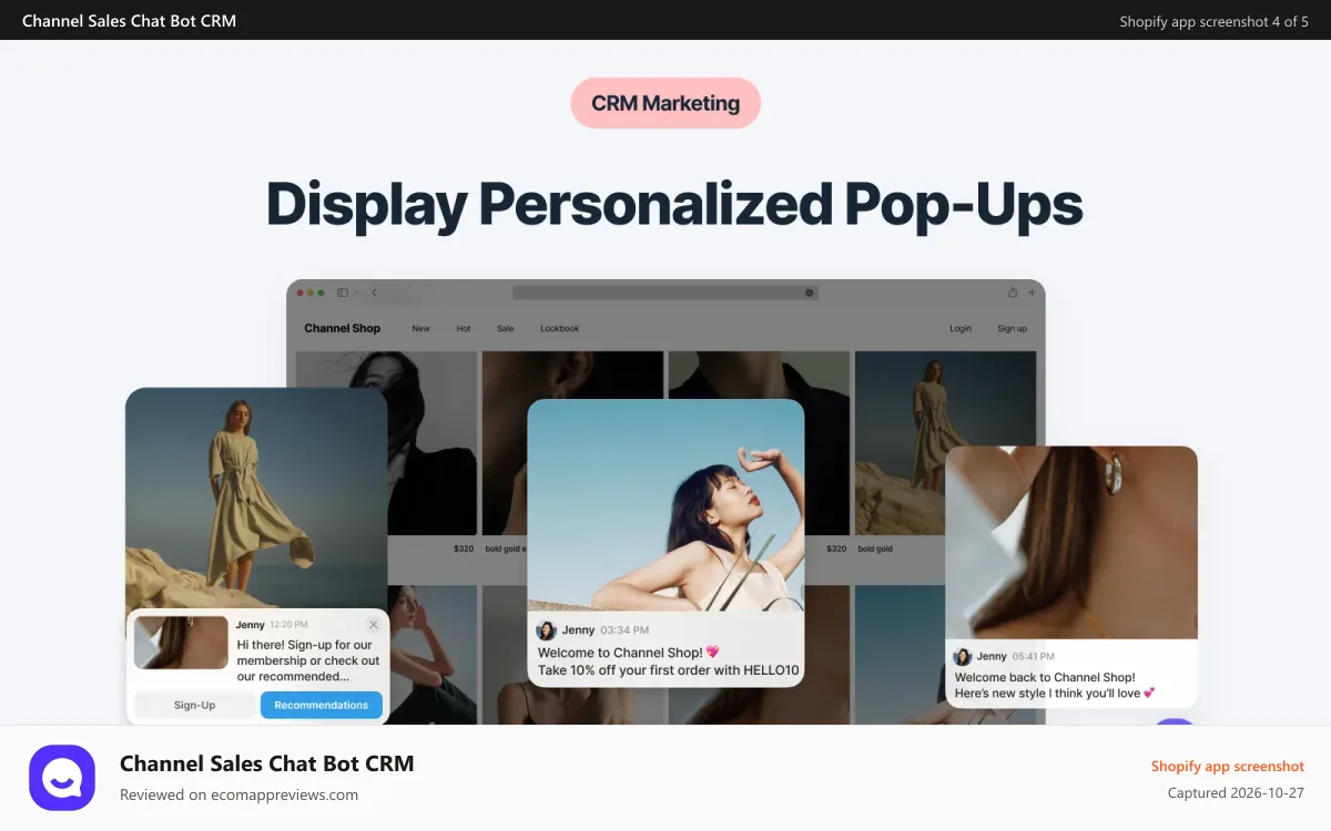 Channel Sales Chat Bot CRM Shopify app screenshot: Send Personalized Marketing Messages