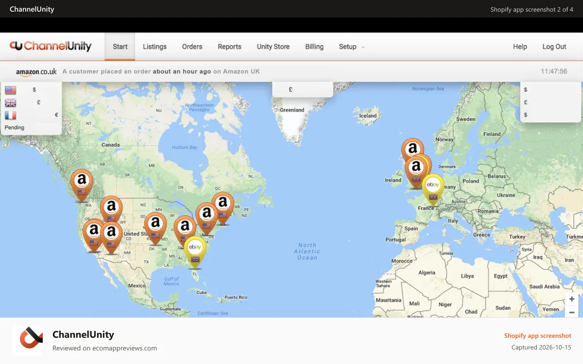 ChannelUnity Shopify app screenshot: Homepage for an ChannelUnity account holder.
