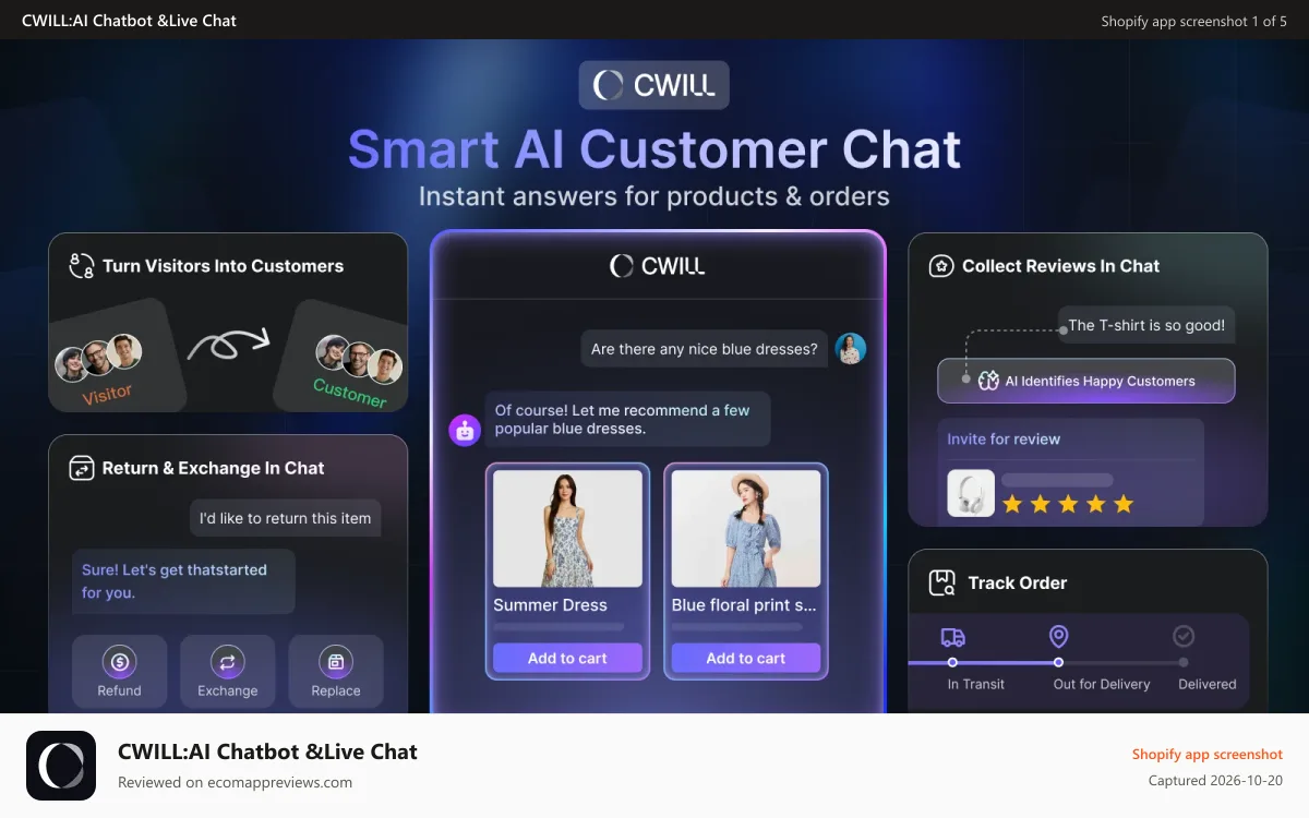 CWILL:AI Chatbot &Live Chat Shopify app screenshot: CWILL Smart AI Chatbot