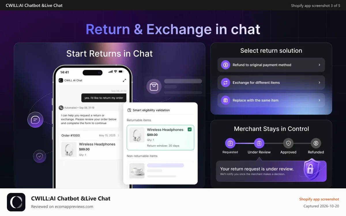 CWILL:AI Chatbot &Live Chat Shopify app screenshot: Works on All Devices