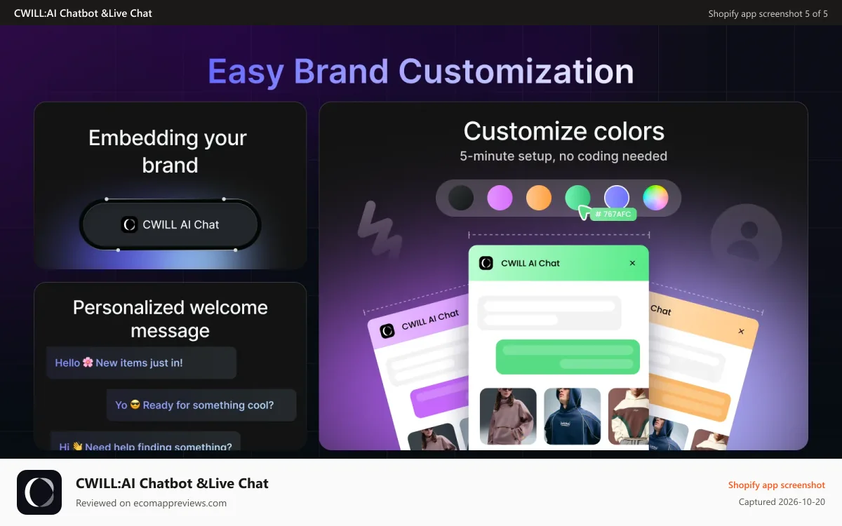 CWILL:AI Chatbot &Live Chat Shopify app screenshot: Easy Brand Customization