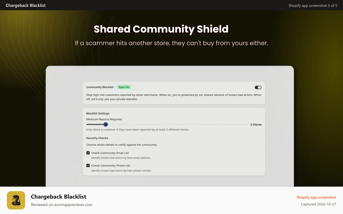Chargeback Blacklist Shopify app screenshot: Network Effect