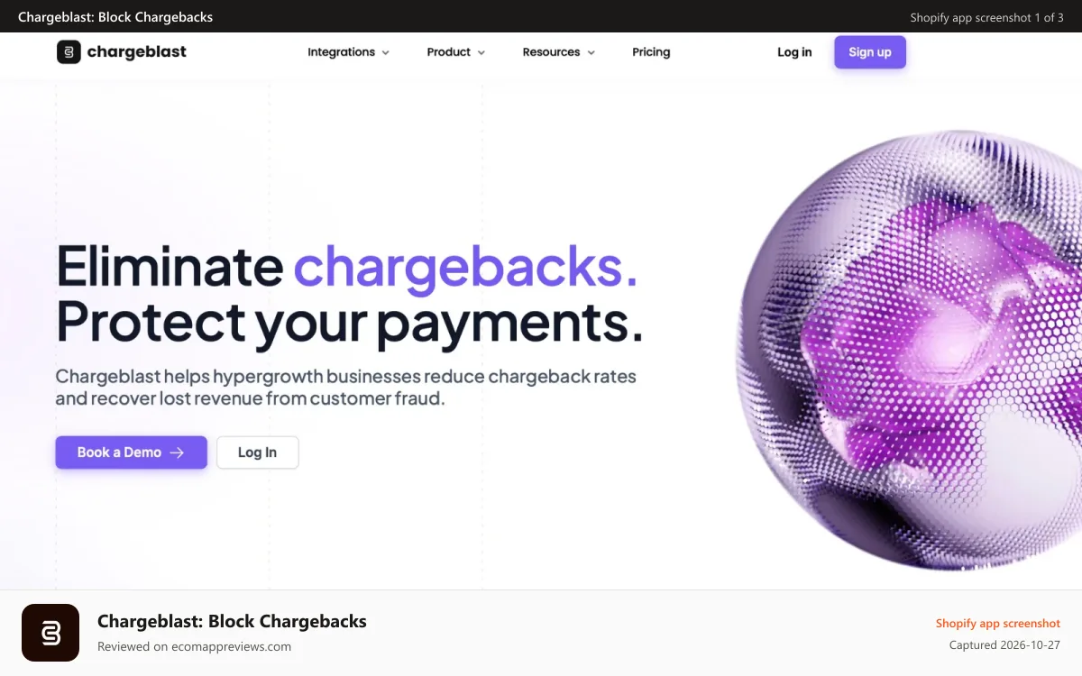 Chargeblast: Block Chargebacks Shopify app screenshot: Chargeback details from every card network.