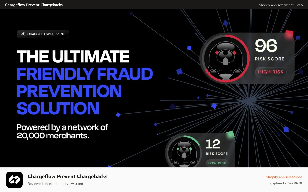 Chargeflow Prevent Chargebacks Shopify app screenshot: Chargeflow Prevent: Prevent friendly fraud and abusive customers