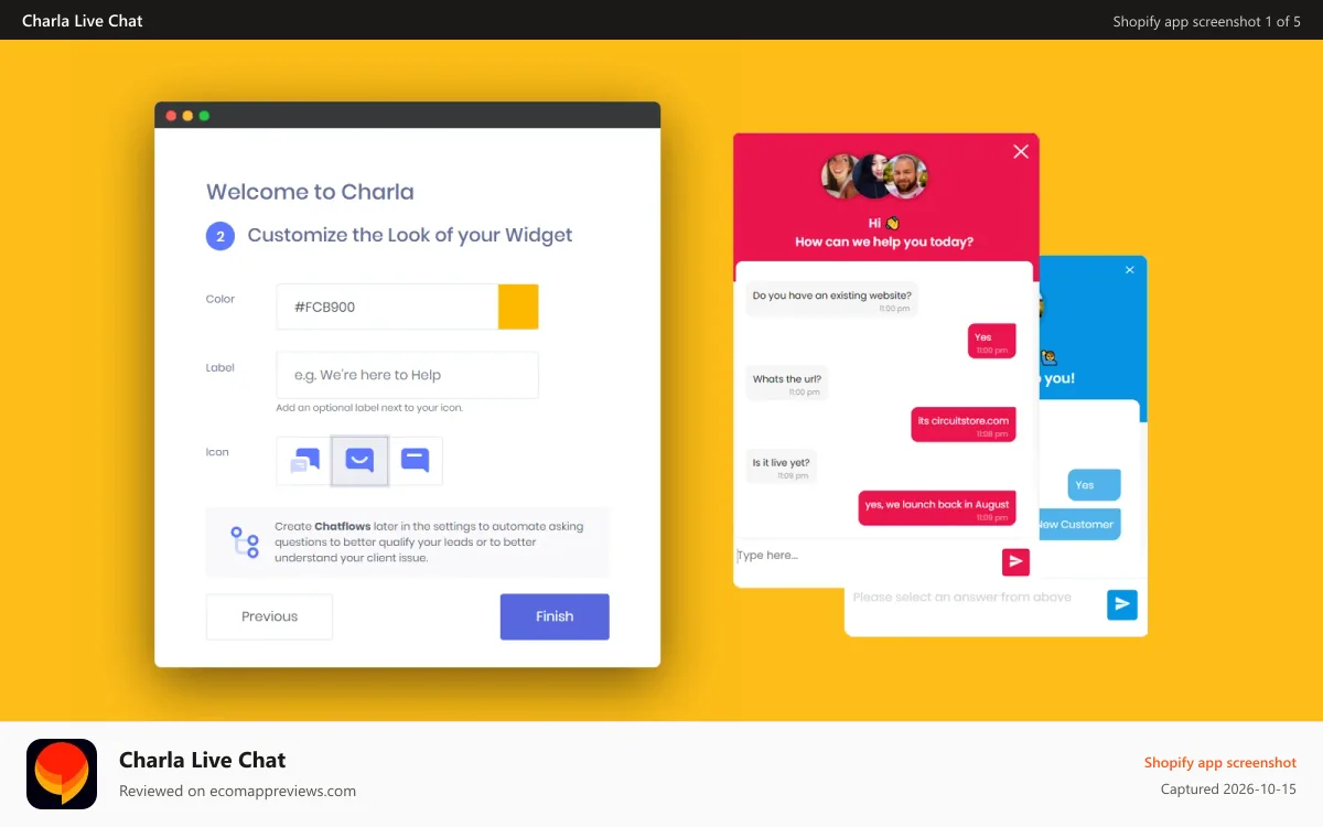 Charla Live Chat Shopify app screenshot: Charla Live Chat Widget Customization