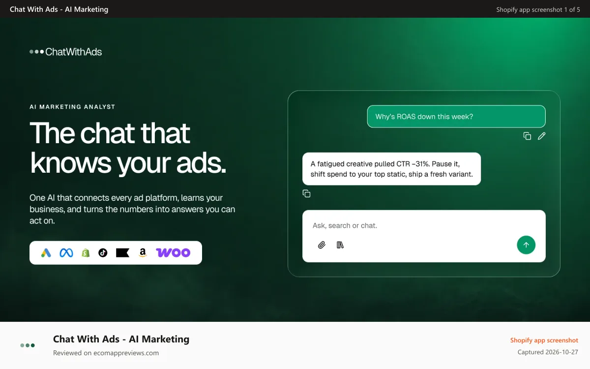 Chat With Ads ‑ AI Marketing Shopify app screenshot: AI Marketing Ads Analytics