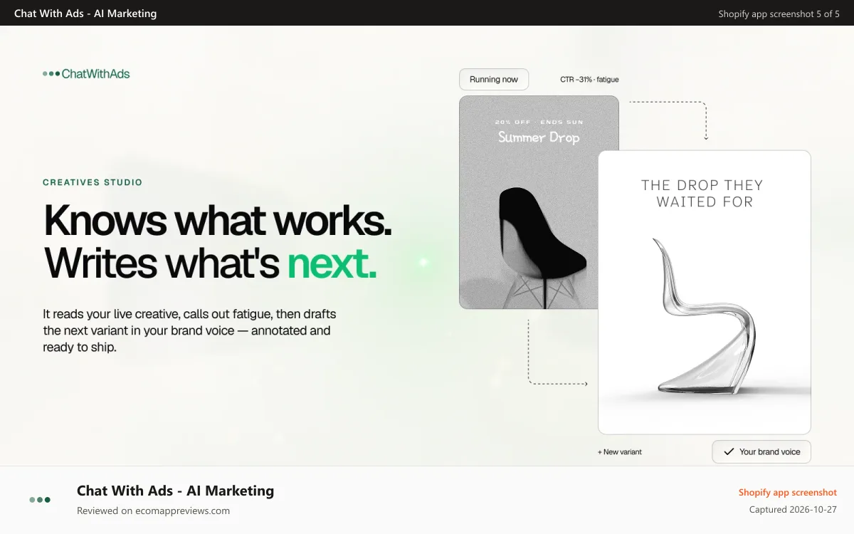Chat With Ads ‑ AI Marketing Shopify app screenshot: Creative Studio