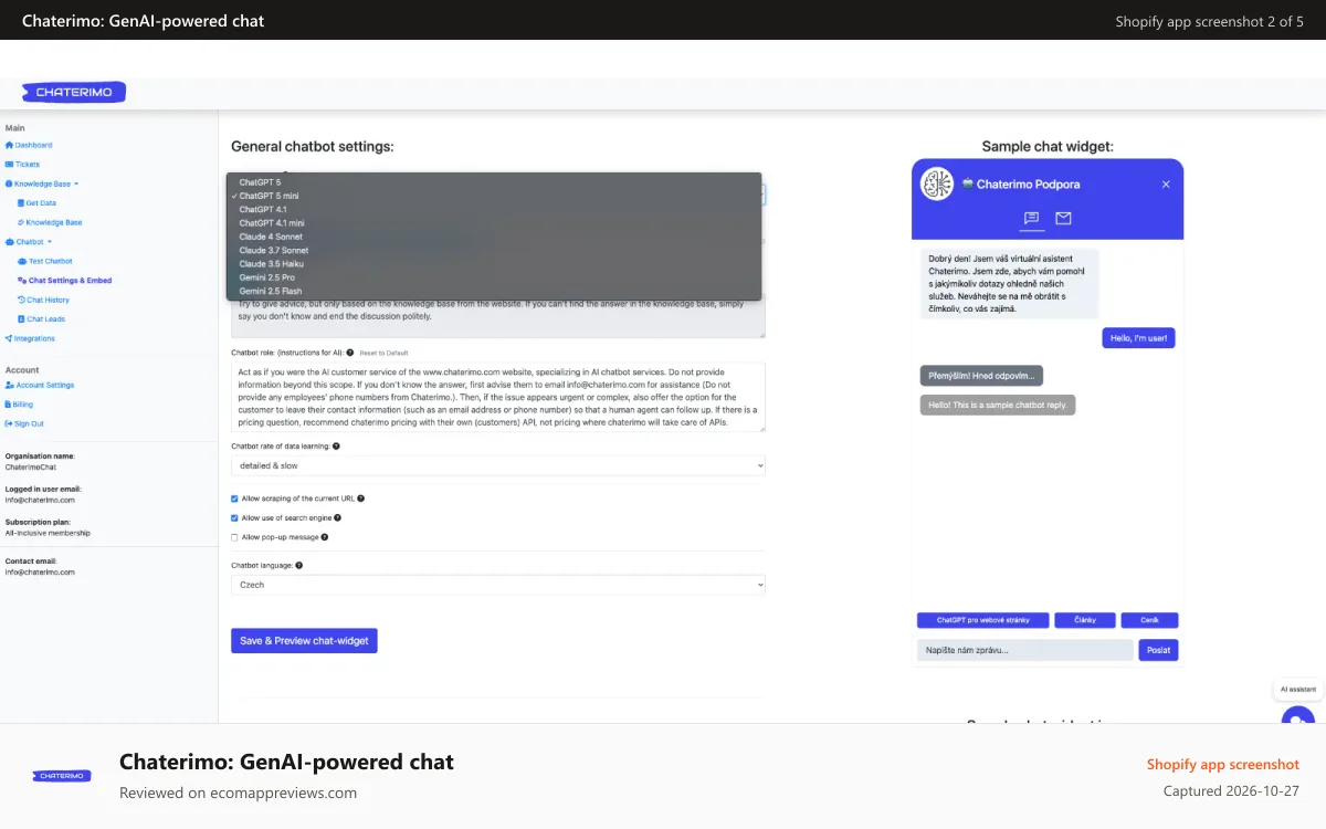 Chaterimo: GenAI‑powered chat Shopify app screenshot: chaterimo design chatbot