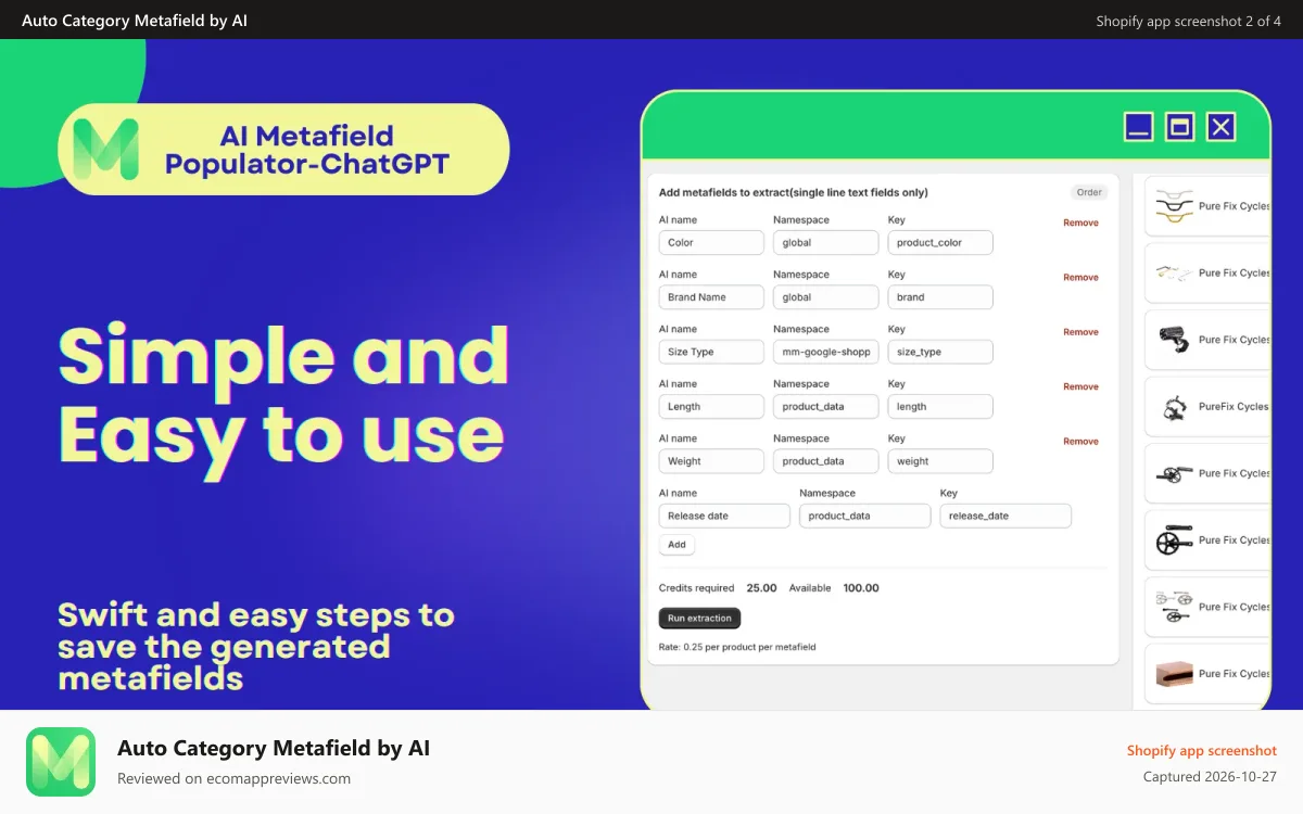 Auto Category Metafield by AI Shopify app screenshot: AI Metafield Populator-ChatGPT is simple and easy to use