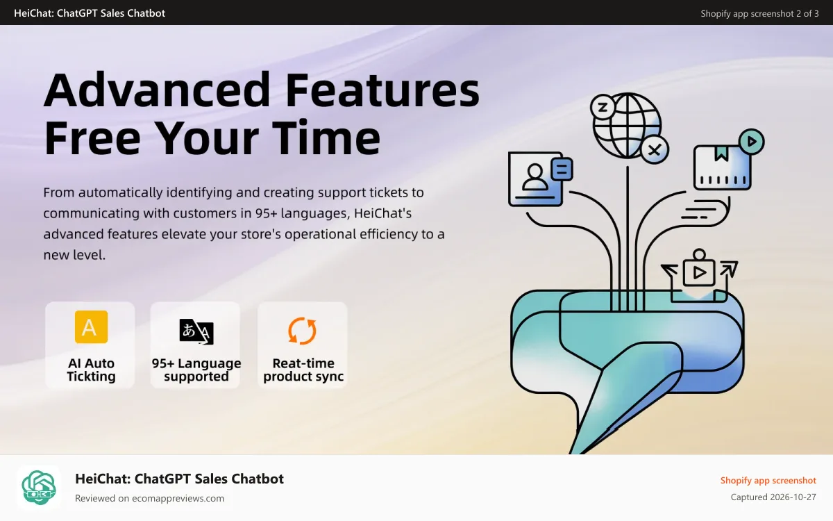 HeiChat: ChatGPT Sales Chatbot Shopify app screenshot: Build for global e-commerce,24/7 live no need for human
