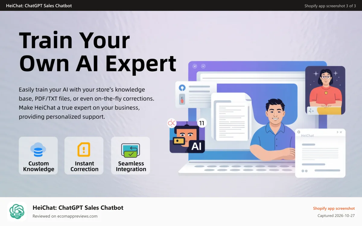 HeiChat: ChatGPT Sales Chatbot Shopify app screenshot: Auto learn store product and turn common conversation into sales