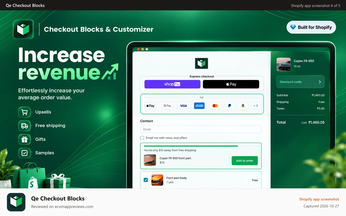 Qe Checkout Blocks Shopify app screenshot: Revenue Impact using Checkout Blocks