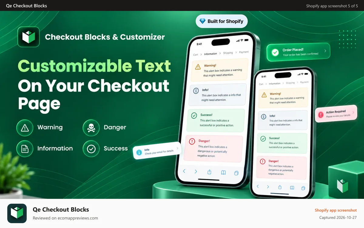 Qe Checkout Blocks Shopify app screenshot: Mobile View of Checkout Customization