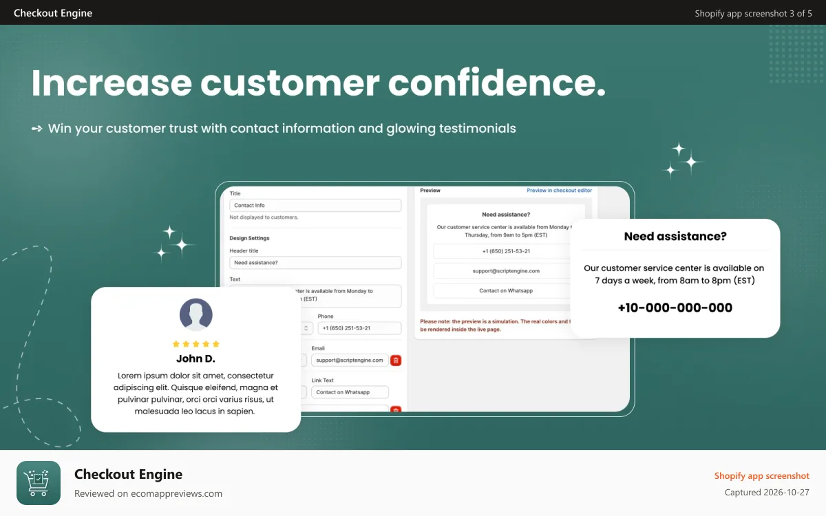 Checkout Engine Shopify app screenshot: Boost Store Sales with Checkout Upsell & Product Recommendations