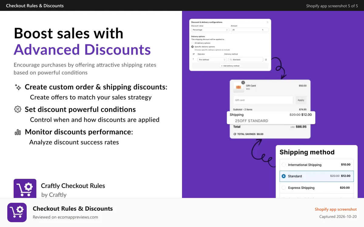 Checkout Rules & Discounts Shopify app screenshot: Shipping and Order Discounts