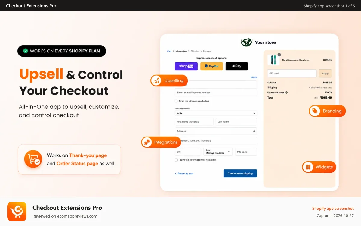 Checkout Extensions Pro Shopify app screenshot: Checkout Customization