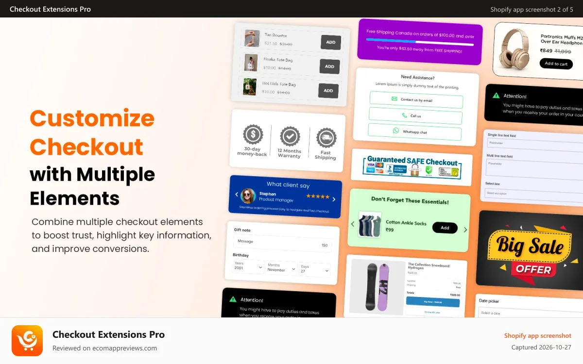 Checkout Extensions Pro Shopify app screenshot: Checkout blocks Customization using checkout extensibility