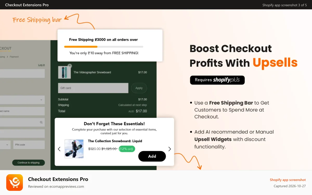 Checkout Extensions Pro Shopify app screenshot: Checkout Upsell Widgets