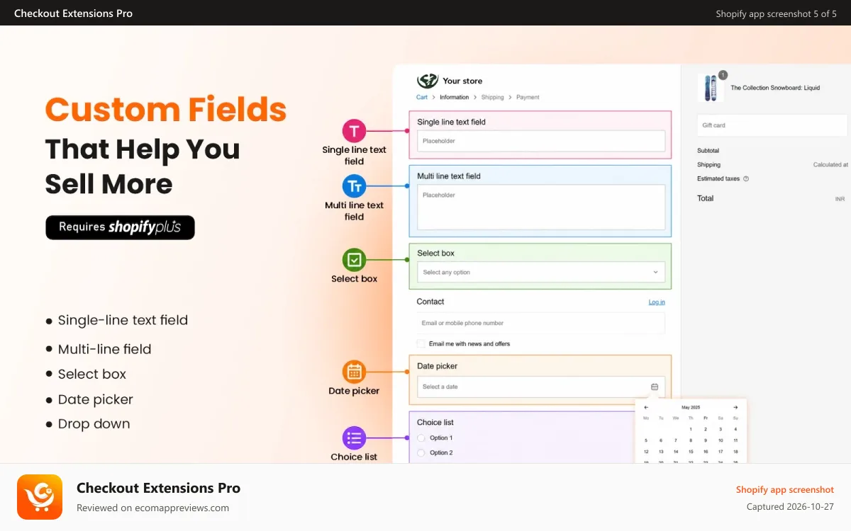 Checkout Extensions Pro Shopify app screenshot: Checkout Custom Fields