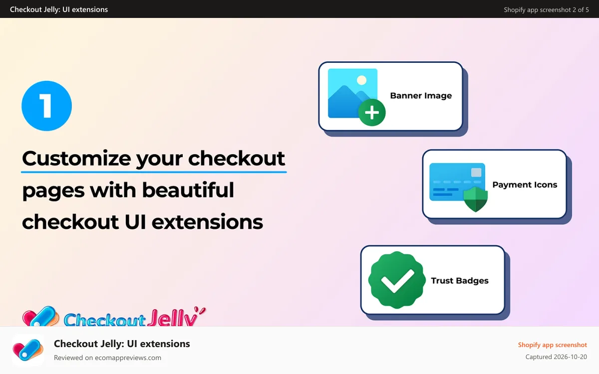 Checkout Jelly: UI extensions Shopify app screenshot: Customize checkout pages with beautiful checkout UI extensions