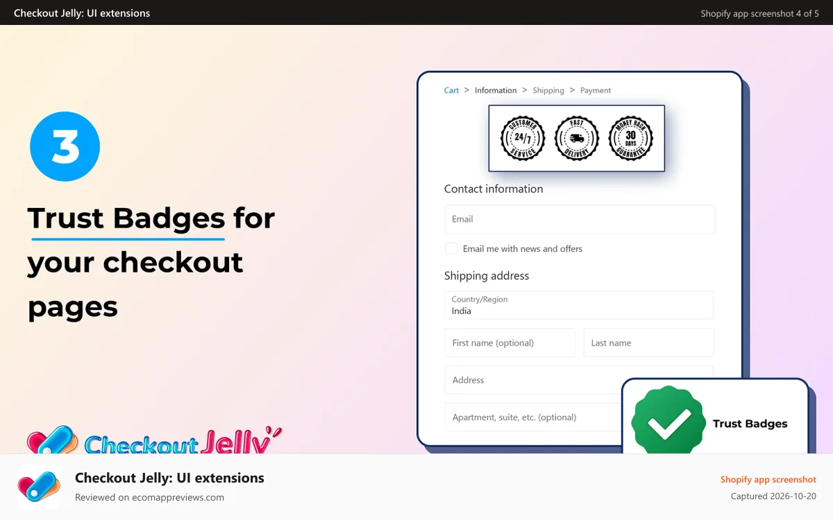 Checkout Jelly: UI extensions Shopify app screenshot: Trust Badges for your checkout pages