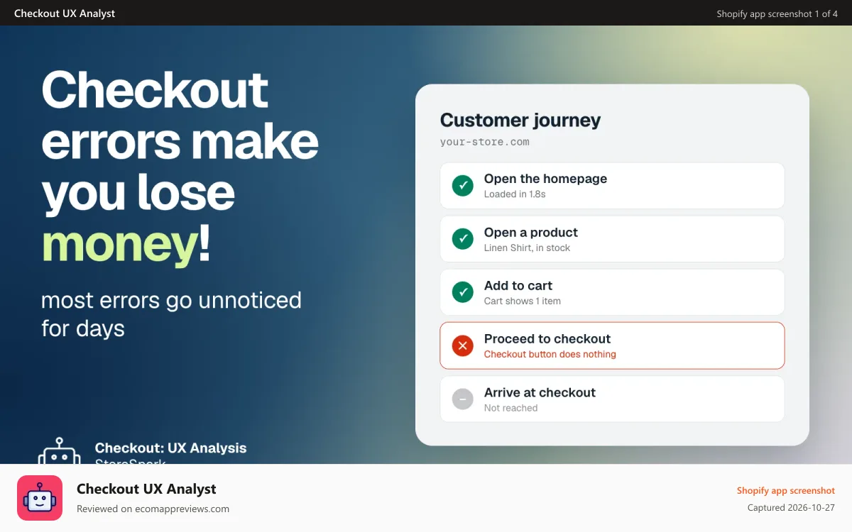 Checkout UX Analyst Shopify app screenshot: protect your checkout