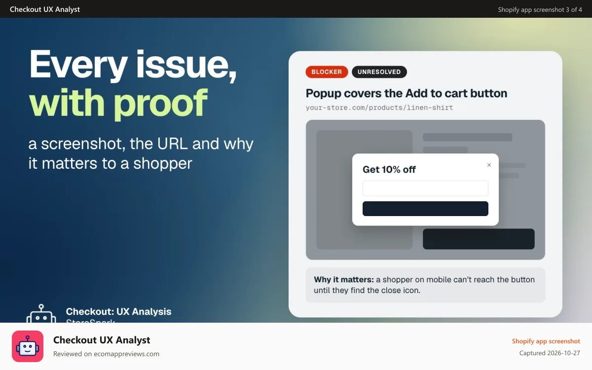 Checkout UX Analyst Shopify app screenshot: detailed reports